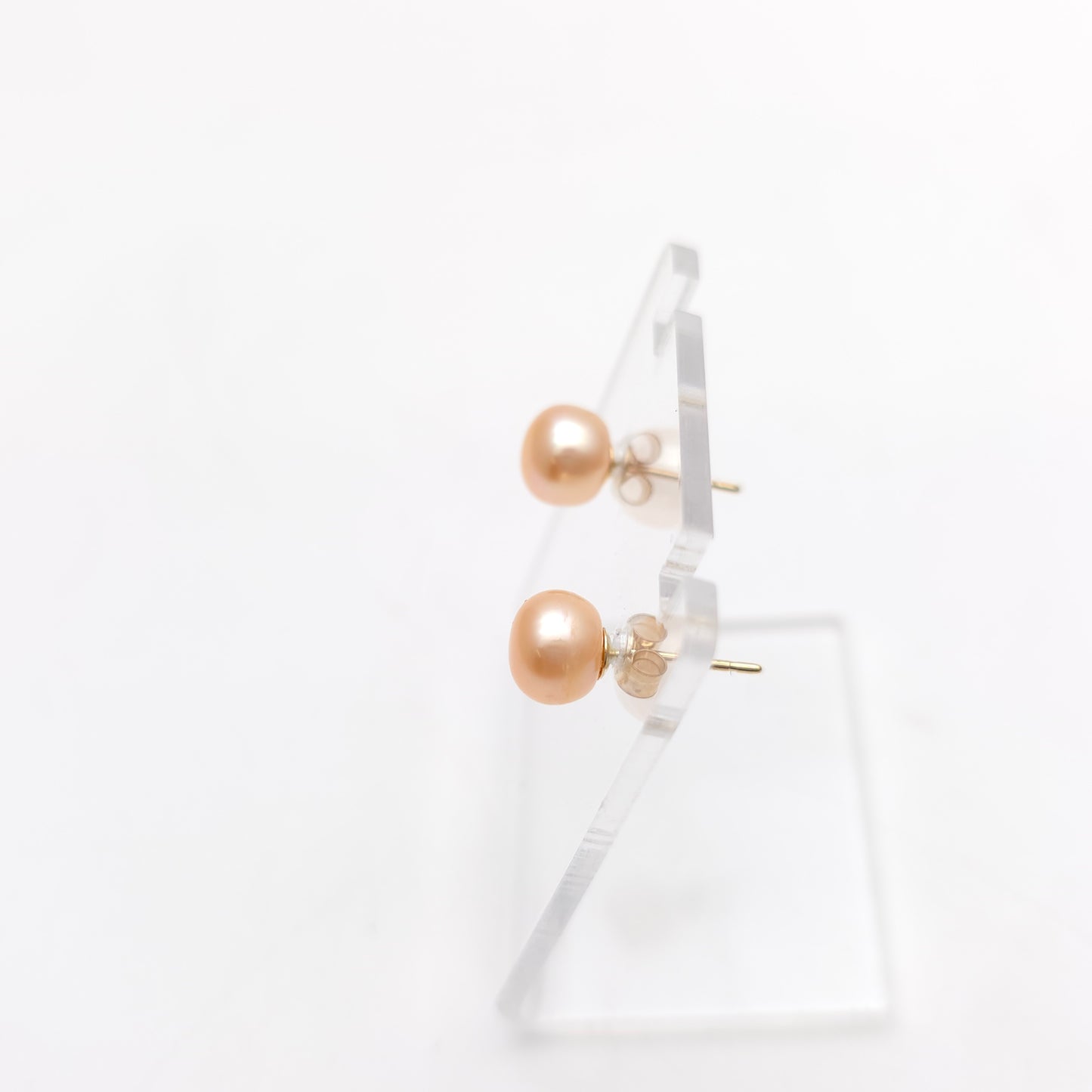 9ct Yellow Gold Peach Coloured 6.75mm Pearl Stud Earrings