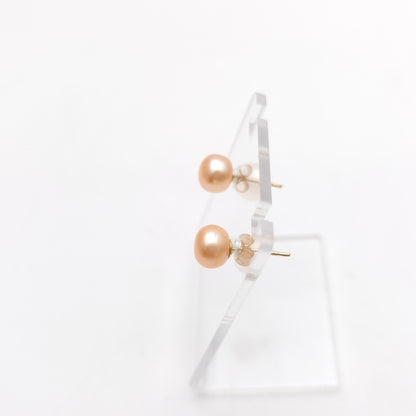 9ct Yellow Gold Peach Coloured 6.75mm Pearl Stud Earrings