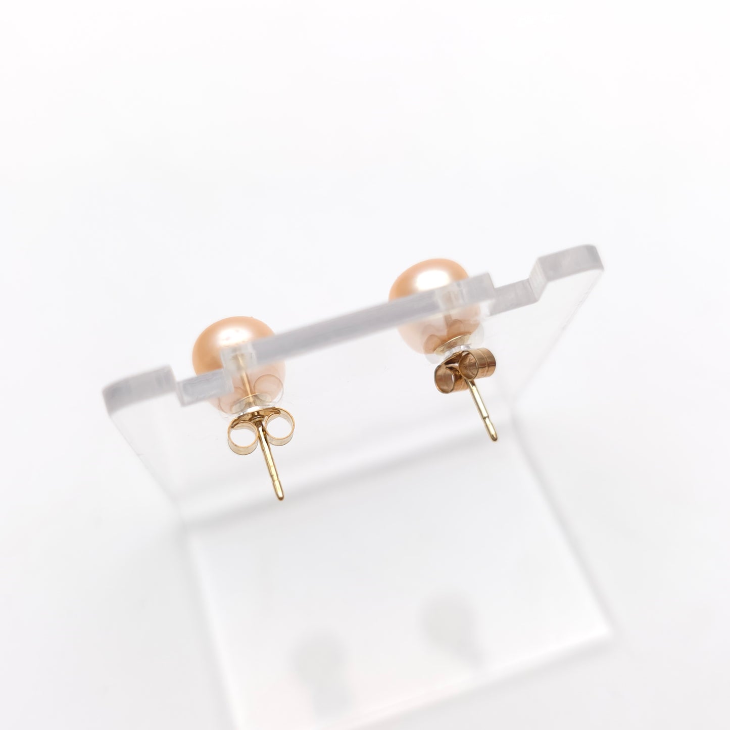 9ct Yellow Gold Peach Coloured 6.75mm Pearl Stud Earrings