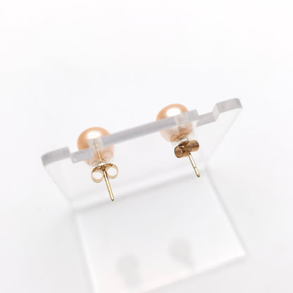 9ct Yellow Gold Peach Coloured 6.75mm Pearl Stud Earrings
