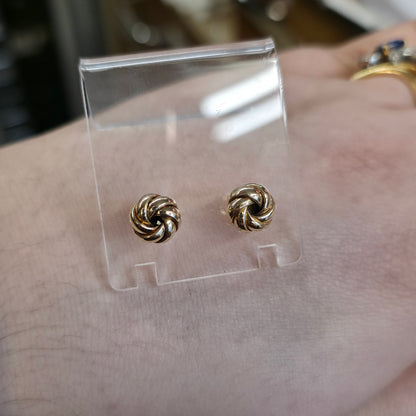 9ct Yellow Gold Multi Strand 9mm Round Knot Stud Earrings