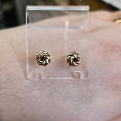 9ct Yellow Gold Multi Strand 9mm Round Knot Stud Earrings