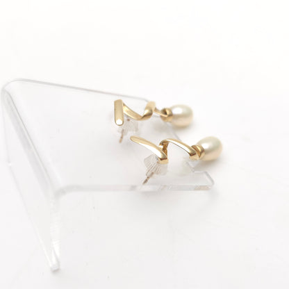 9ct Yellow Gold White Pearl Zigzag Wavy / Wiggle Drop Stud Earrings