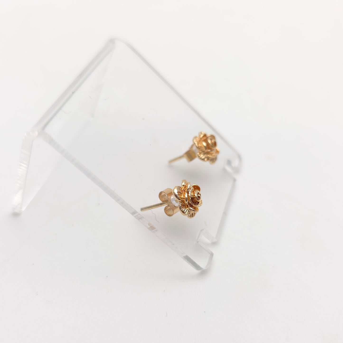 9ct Yellow Gold Small Solid Textured Flower Stud Earrings