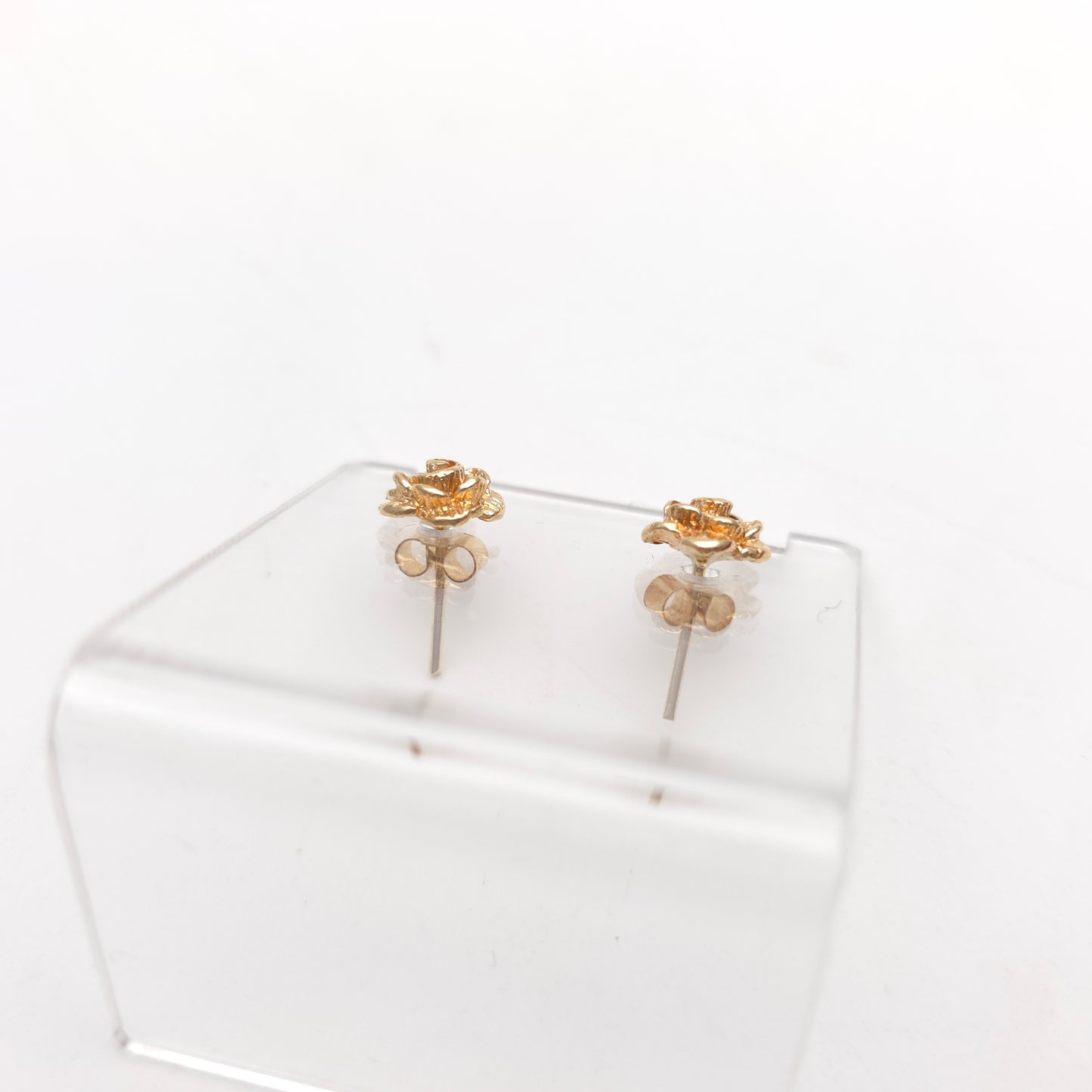 9ct Yellow Gold Small Solid Textured Flower Stud Earrings