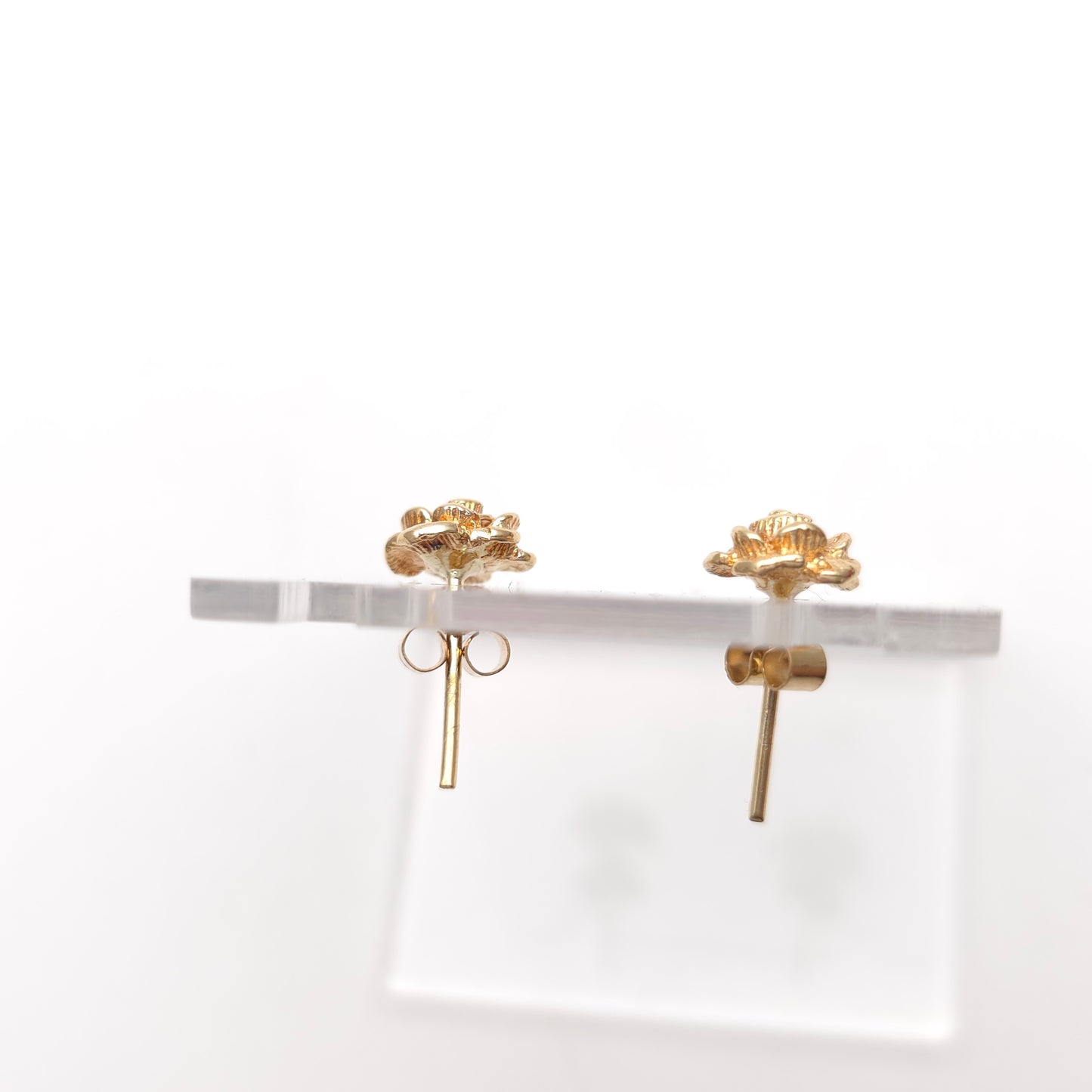 9ct Yellow Gold Small Solid Textured Flower Stud Earrings