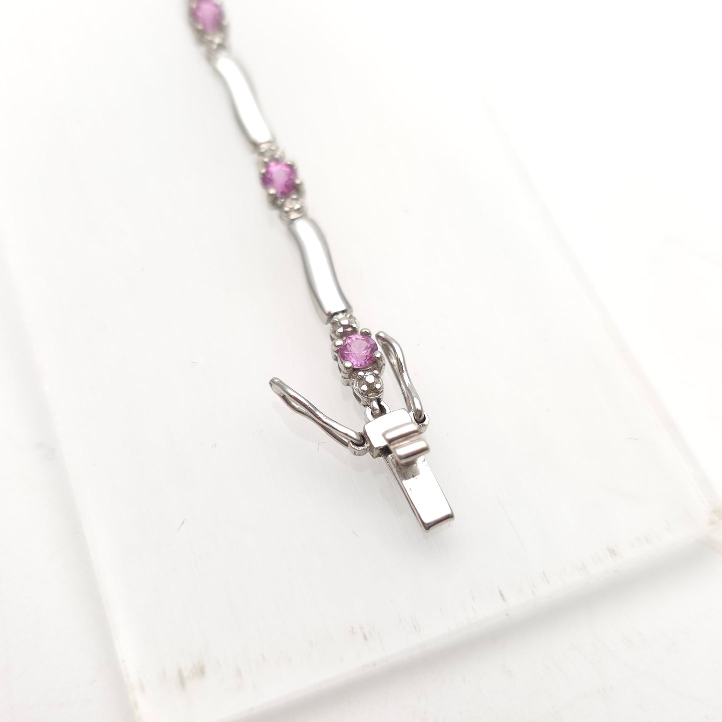 9ct White Gold Pink Sapphire and Diamond Bracelet