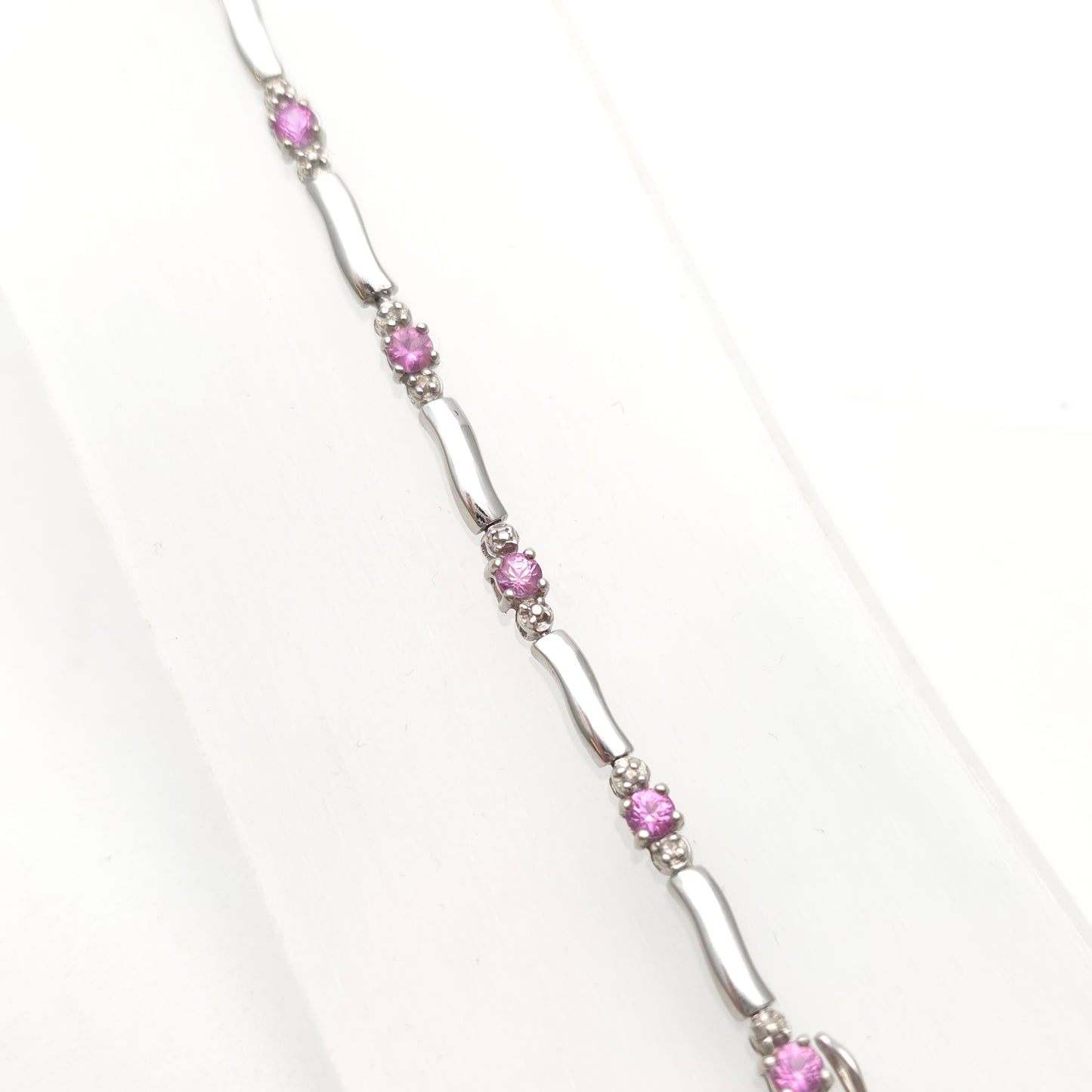 9ct White Gold Pink Sapphire and Diamond Bracelet