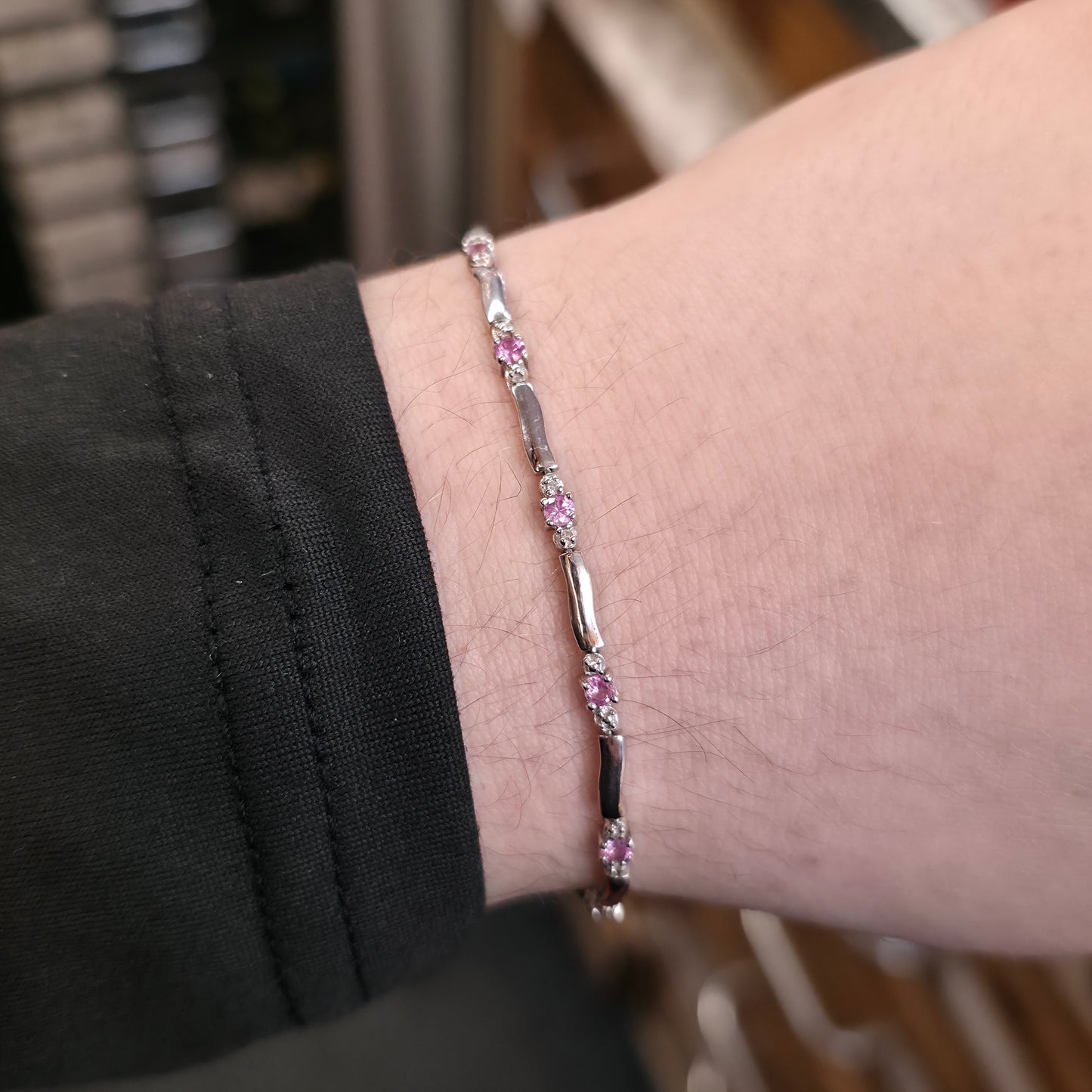 9ct White Gold Pink Sapphire and Diamond Bracelet