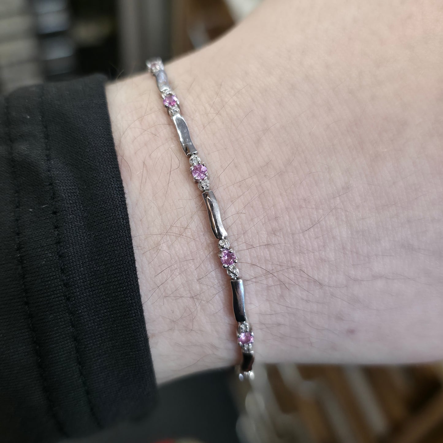 9ct White Gold Pink Sapphire and Diamond Bracelet