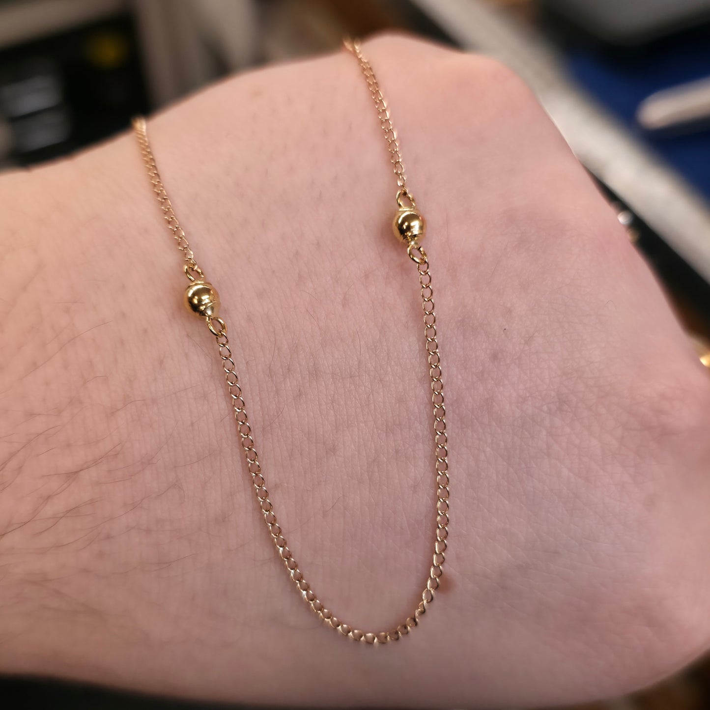 9ct Yellow Gold Ball Detail Station Style Chain Necklace