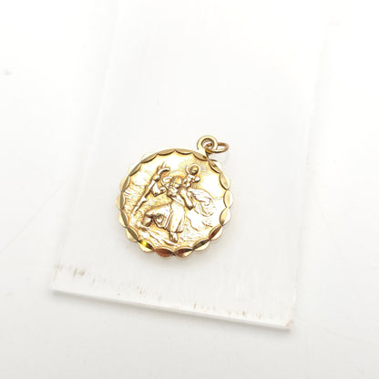 9ct Yellow Gold Large Scalloped Edge St. Christopher Pendant Piece / Charm
