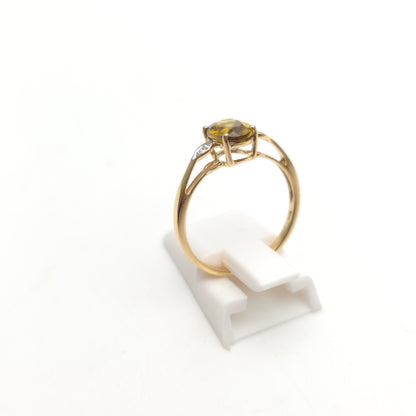14ct Yellow Gold Oval Cut Golden Zircon and Diamond Trilogy Ring