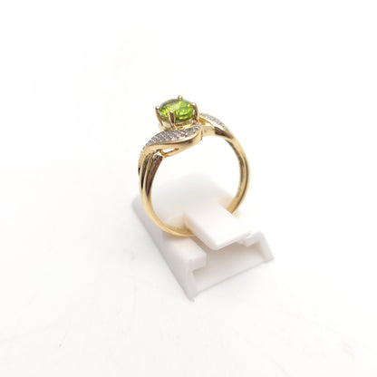 9ct Yellow Gold Oval Cut Peridot and Diamond Swirl / Crossover Ring