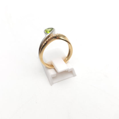 9ct Yellow Gold Diamond And White Gold Set Pear Cut Peridot Ring