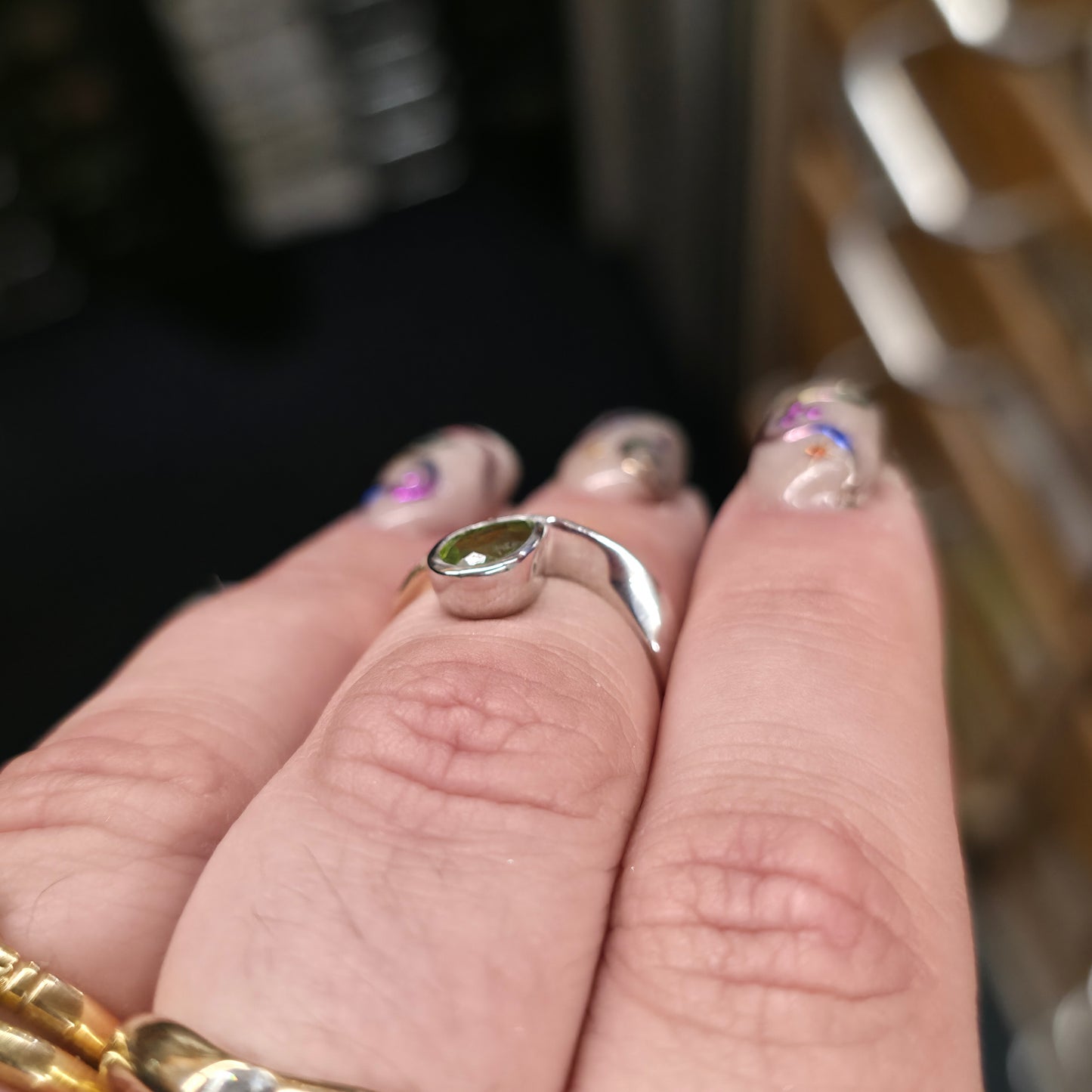 9ct Yellow Gold Diamond And White Gold Set Pear Cut Peridot Ring