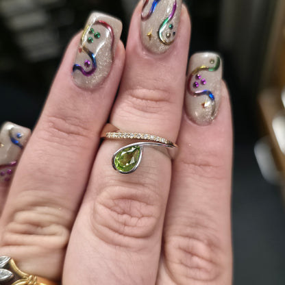 9ct Yellow Gold Diamond And White Gold Set Pear Cut Peridot Ring