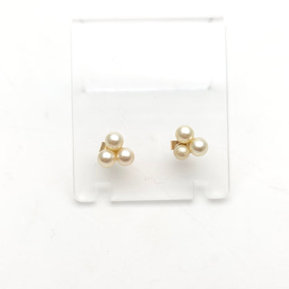 9ct Yellow Gold Three White Pearl Trefoil Stud Earrings