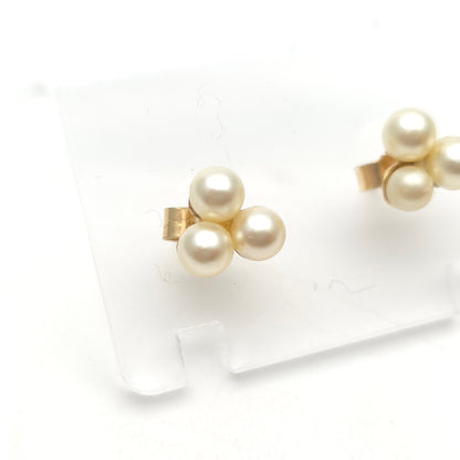 9ct Yellow Gold Three White Pearl Trefoil Stud Earrings
