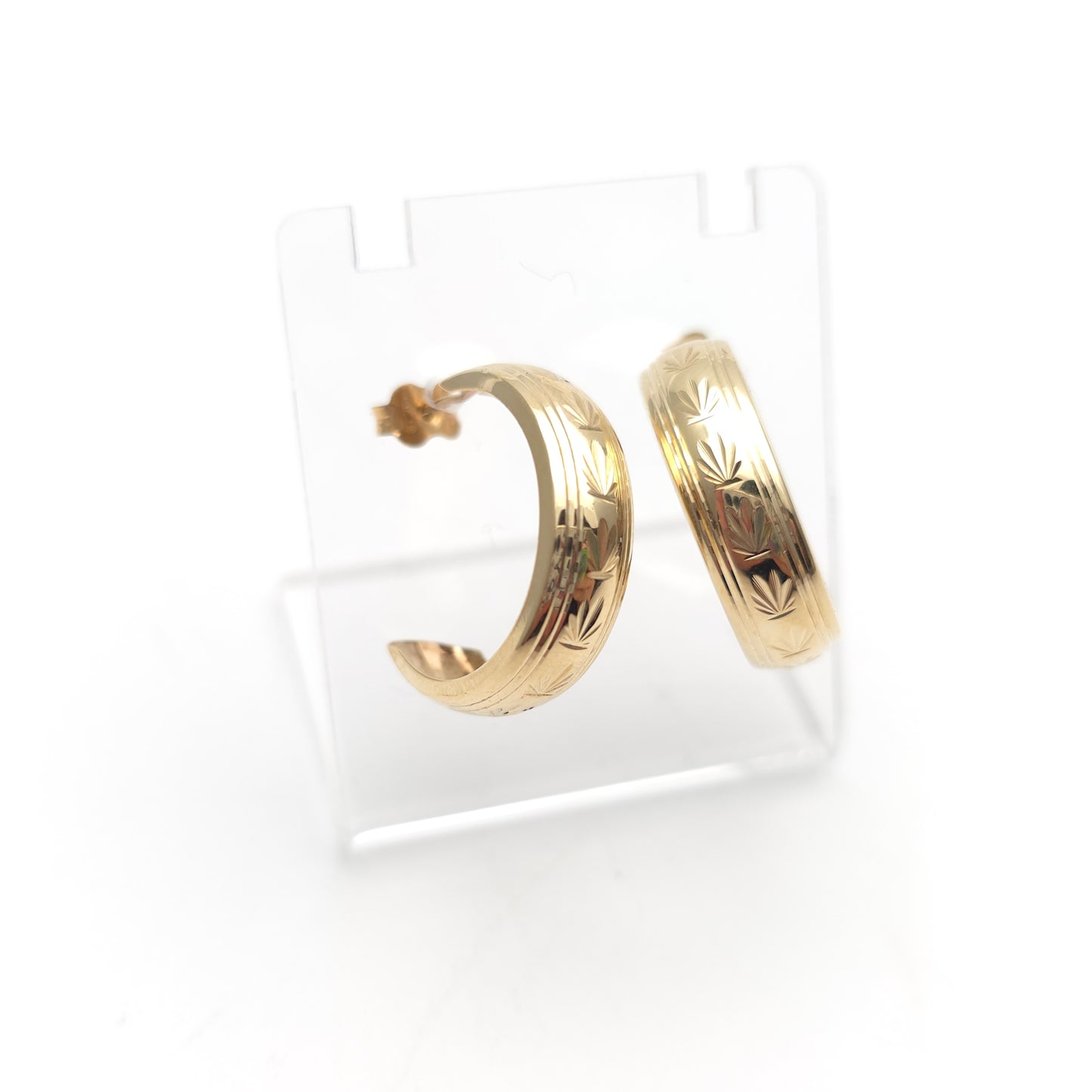 9ct Yellow Gold Diamond Cut Lightweight Hoop Style Earrings