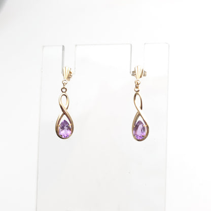 9ct Yellow Gold Lightweight Amethyst Figure 8 Drop Earrings