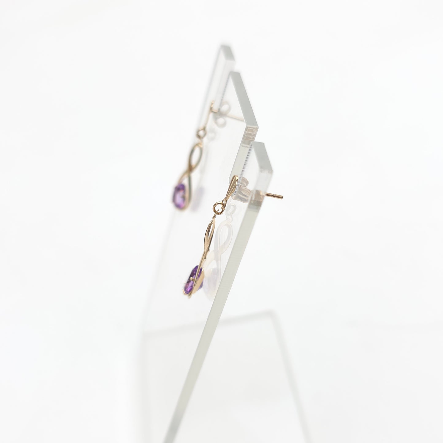 9ct Yellow Gold Lightweight Amethyst Figure 8 Drop Earrings