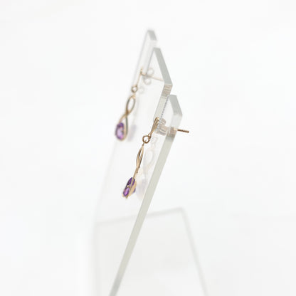 9ct Yellow Gold Lightweight Amethyst Figure 8 Drop Earrings