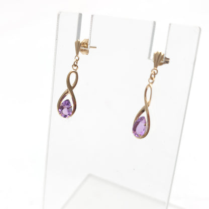 9ct Yellow Gold Lightweight Amethyst Figure 8 Drop Earrings