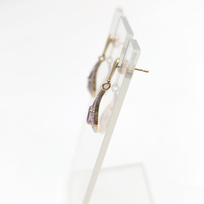 9ct Yellow Gold Oval Cut Amethyst And Diamond Teardrop Shaped Drop Earrings
