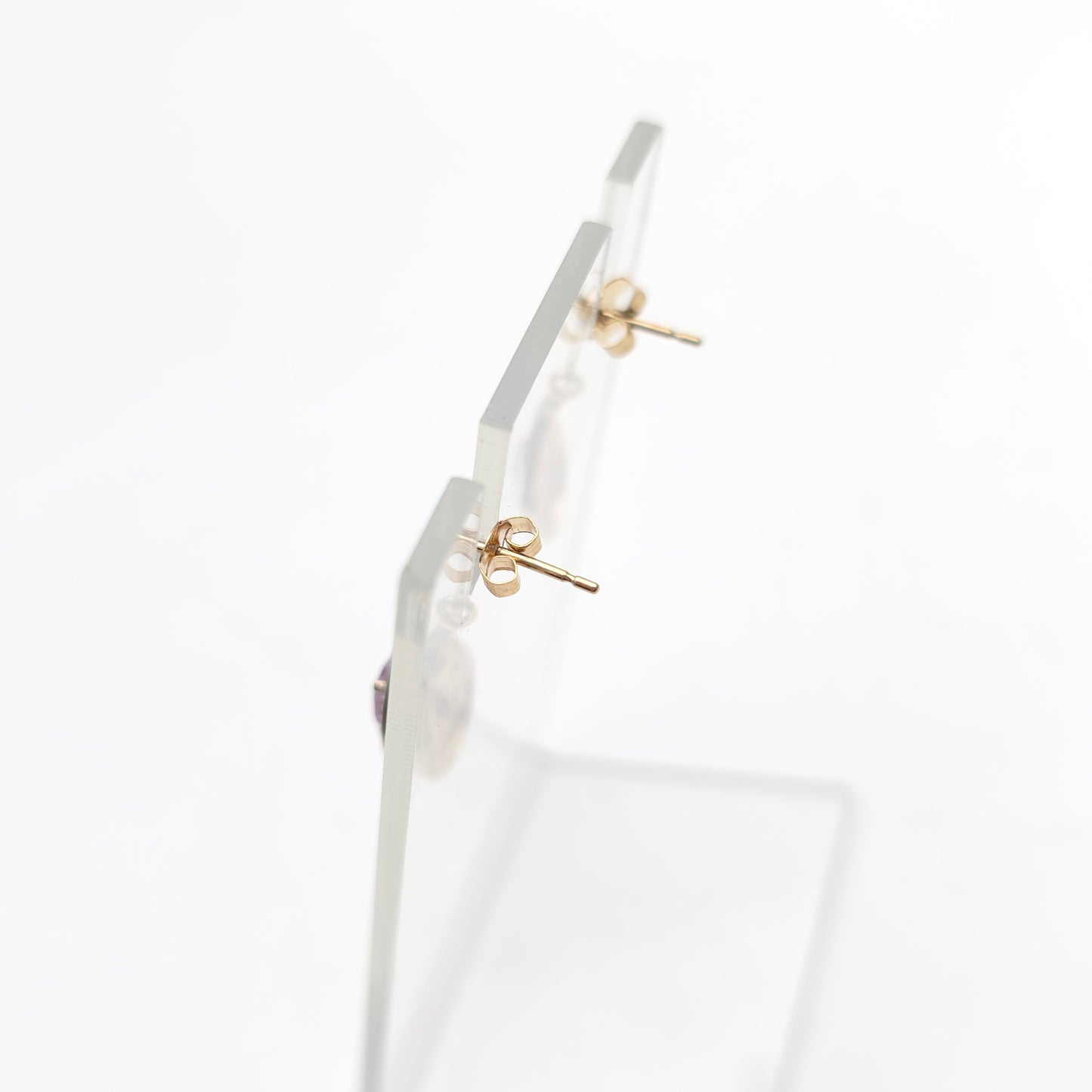 9ct Yellow Gold Oval Cut Amethyst And Diamond Teardrop Shaped Drop Earrings