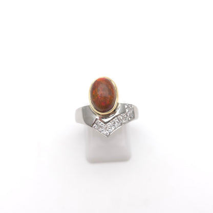 18ct White Gold Diamond and Yellow Gold Set Orange Boulder Opal Ring