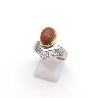18ct White Gold Diamond and Yellow Gold Set Orange Boulder Opal Ring