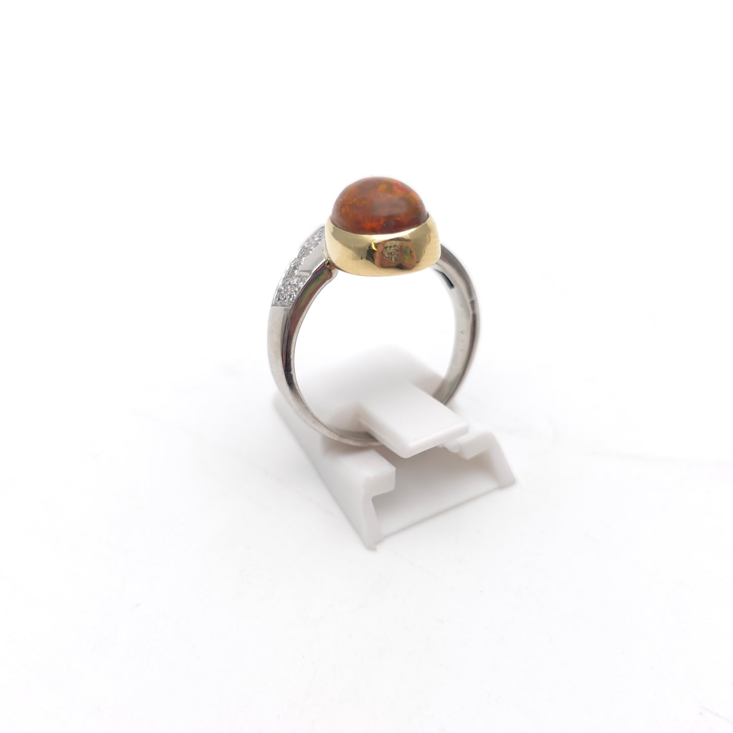 18ct White Gold Diamond and Yellow Gold Set Orange Boulder Opal Ring