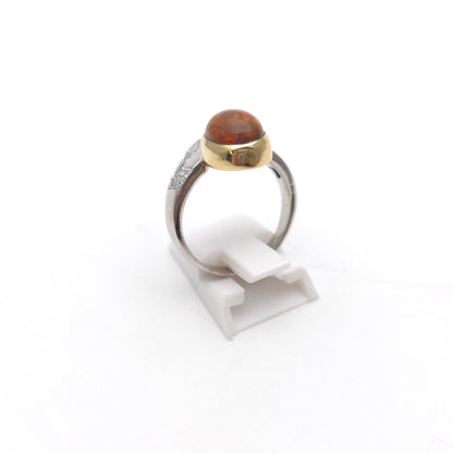 18ct White Gold Diamond and Yellow Gold Set Orange Boulder Opal Ring