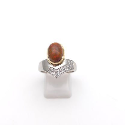 18ct White Gold Diamond and Yellow Gold Set Orange Boulder Opal Ring