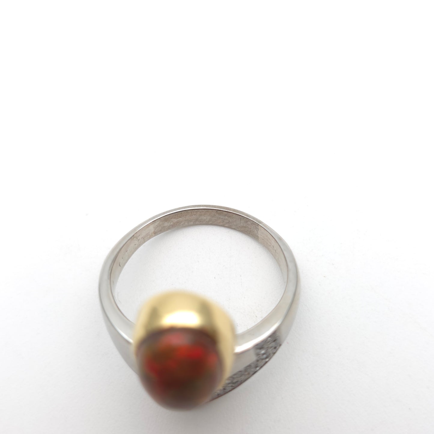 18ct White Gold Diamond and Yellow Gold Set Orange Boulder Opal Ring