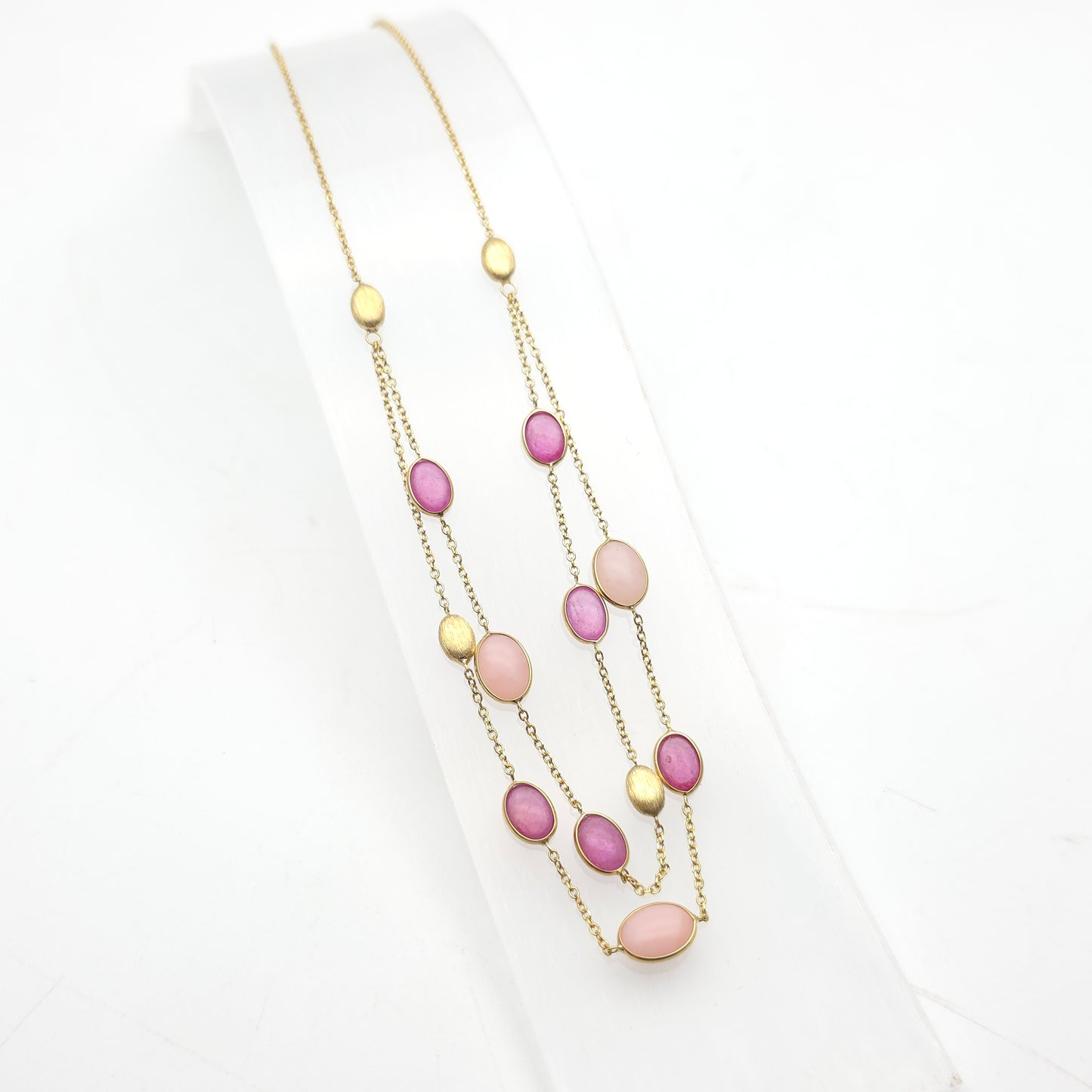 9ct Yellow Gold Ruby And Pink Stone Double Row Station Style Chain Necklace