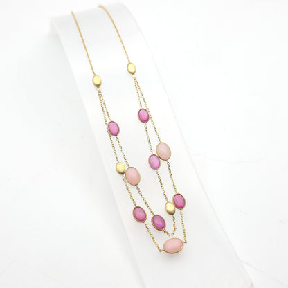 9ct Yellow Gold Ruby And Pink Stone Double Row Station Style Chain Necklace