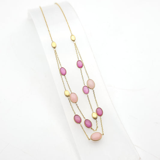 9ct Yellow Gold Ruby And Pink Stone Double Row Station Style Chain Necklace