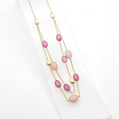 9ct Yellow Gold Ruby And Pink Stone Double Row Station Style Chain Necklace
