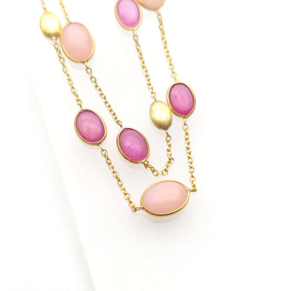 9ct Yellow Gold Ruby And Pink Stone Double Row Station Style Chain Necklace
