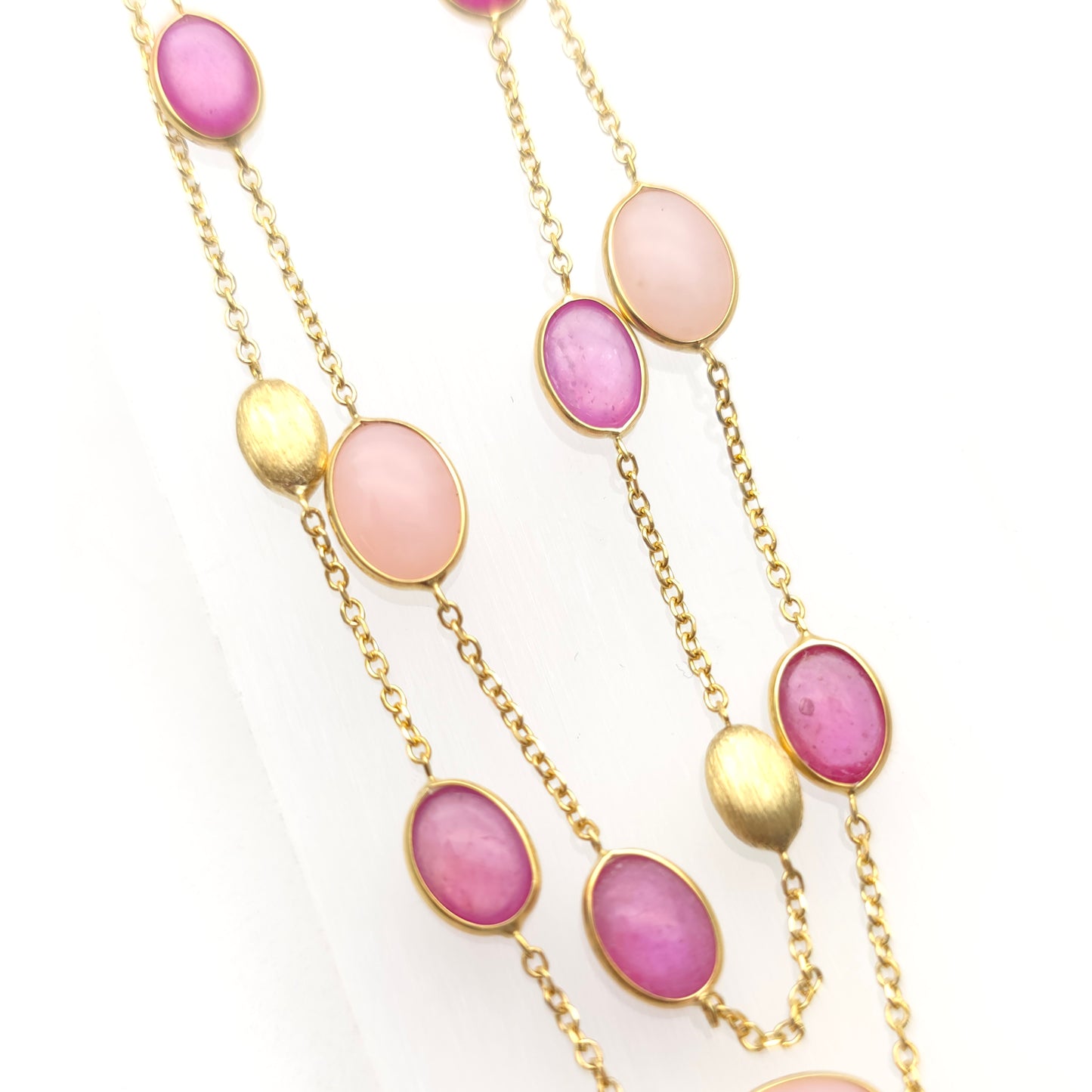 9ct Yellow Gold Ruby And Pink Stone Double Row Station Style Chain Necklace
