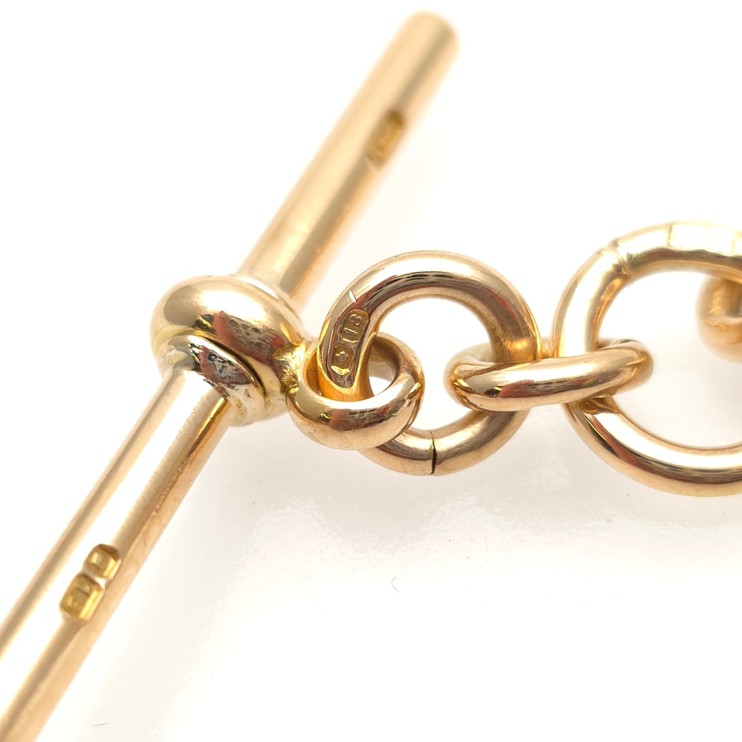 18ct Yellow Gold Heavy Antique Curb Link Bracelet With T-Bar And Swivel Clip