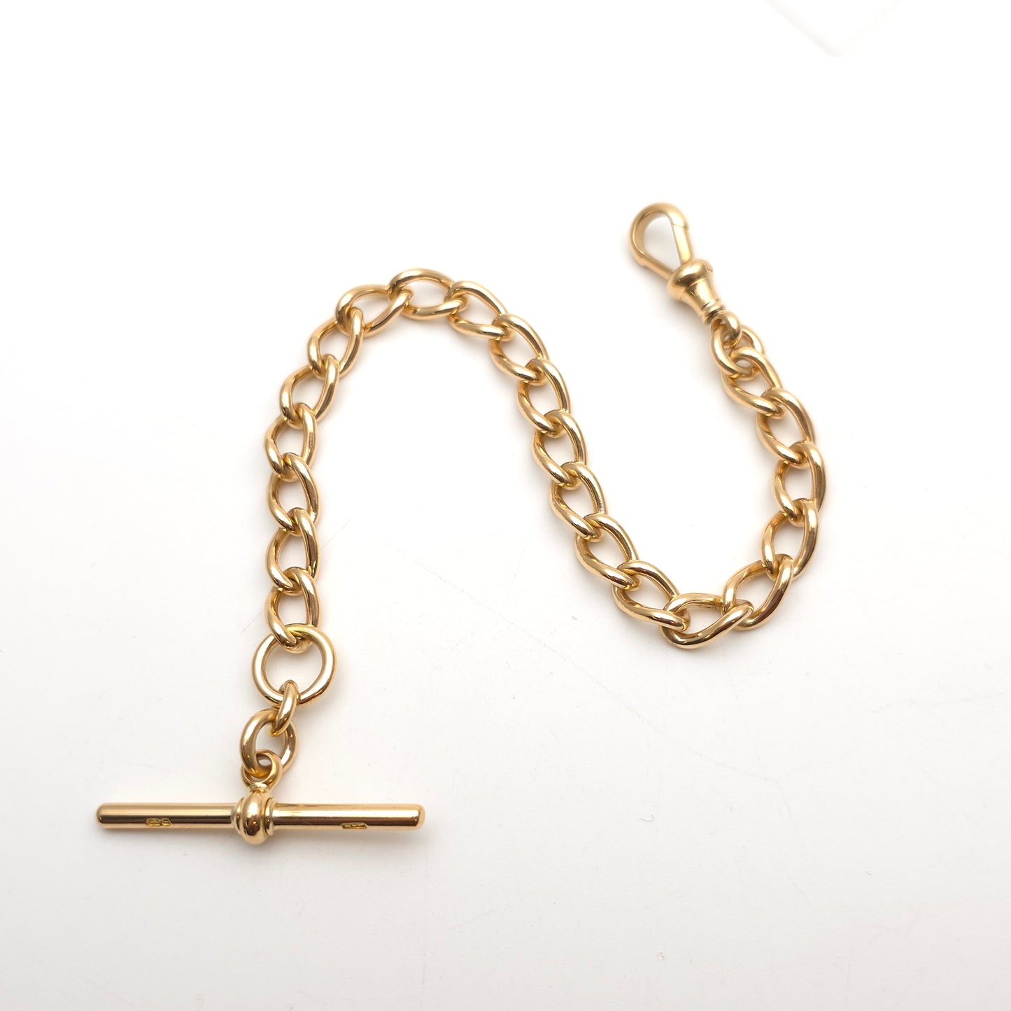 18ct Yellow Gold Heavy Antique Curb Link Bracelet With T-Bar And Swivel Clip
