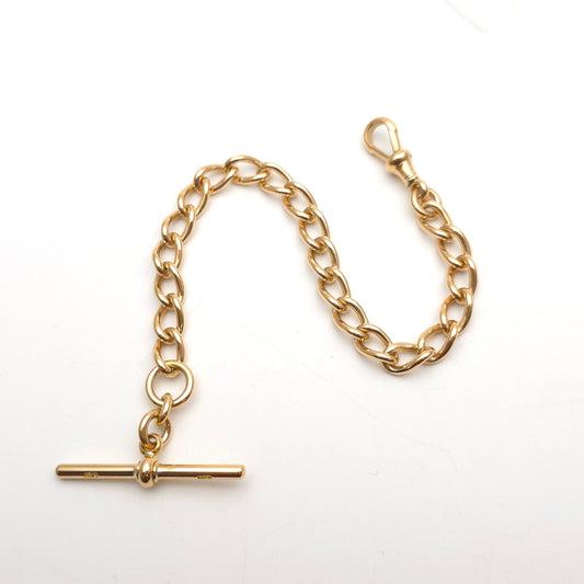 18ct Yellow Gold Heavy Antique Curb Link Bracelet With T-Bar And Swivel Clip