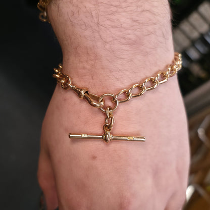 18ct Yellow Gold Heavy Antique Curb Link Bracelet With T-Bar And Swivel Clip