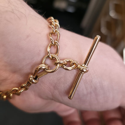 18ct Yellow Gold Heavy Antique Curb Link Bracelet With T-Bar And Swivel Clip