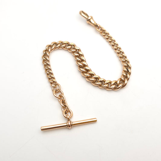 9ct Yellow Gold Heavyweight Chunky Graduated Curb Albert Bracelet With T-Bar