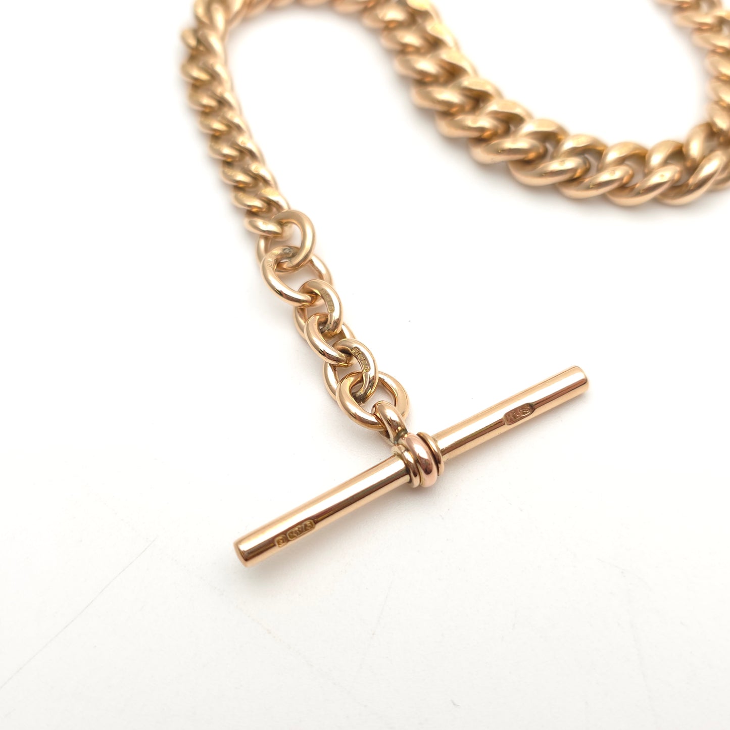 9ct Yellow Gold Heavyweight Chunky Graduated Curb Albert Bracelet With T-Bar