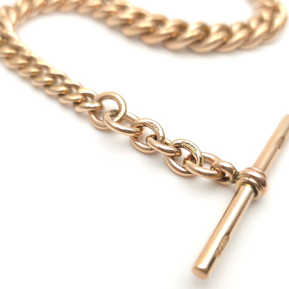 9ct Yellow Gold Heavyweight Chunky Graduated Curb Albert Bracelet With T-Bar